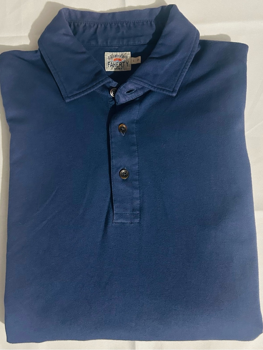 Faherty Deep Navy Piqué Long Sleeve Polo Size L